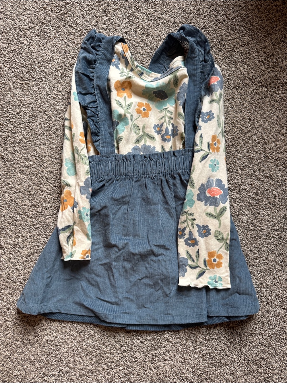 Carter's Blue Pinafore Dress with Floral Cream Top